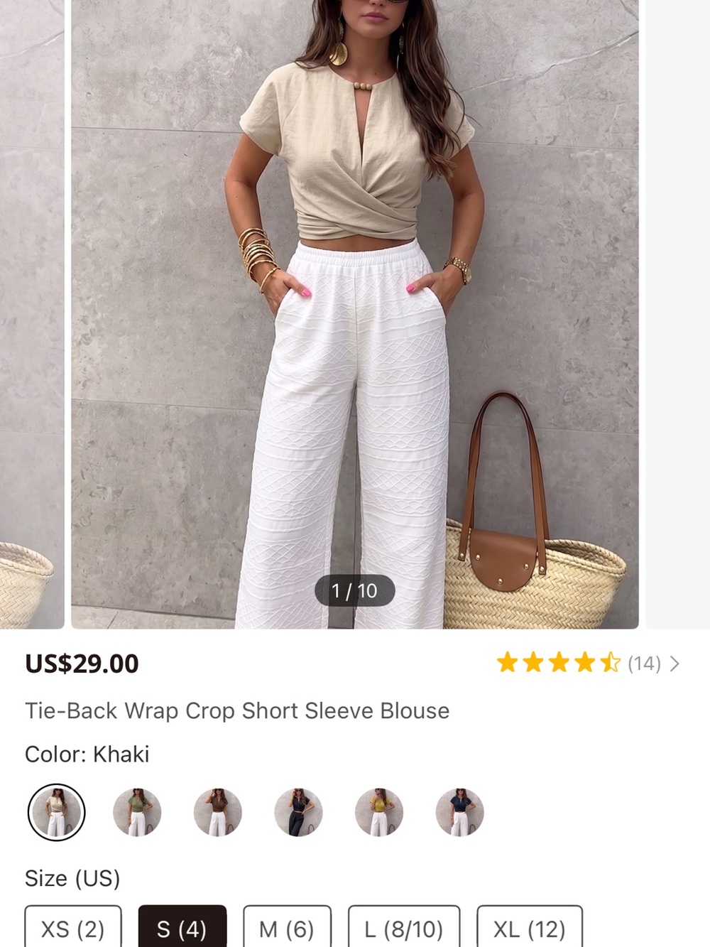 Tie-Back Wrap Crop Top in Khaki
